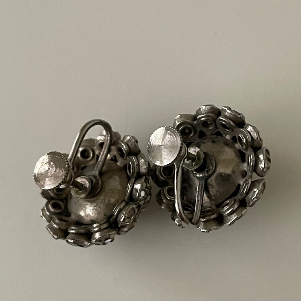 Vintage Sparkly Paste Stone Earrings Screw Back Clear Antique Art - Picture 10 of 10